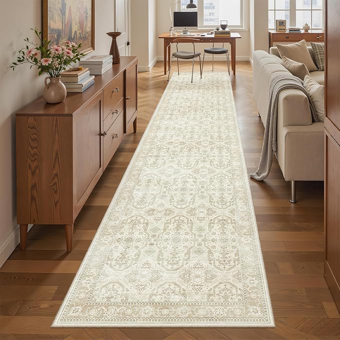 Soalmost Runner Rug 2x10 Washable Non-Slip Hallway Runner Rugs for Kitchen Bathroom Laundry Room Beige/Brown Vintage Floor Carpet Runners for Hallways Entryway