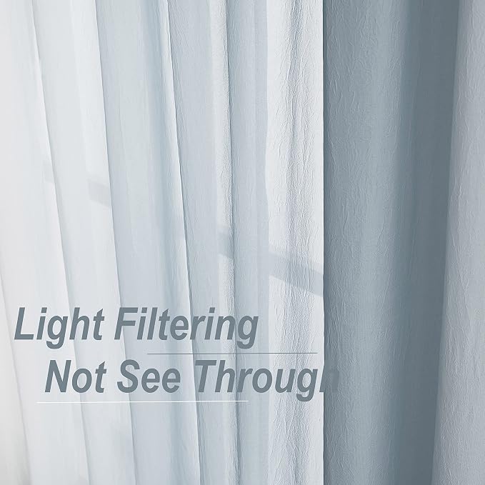 Ombre Chiffon Sheer Curtains 54 Inch Length for Living Room Bedroom, Crinkle Semi Voile Short Curtain Panels for Laundry Room Light Filtering Window Drapes for Kitchen Small Window, Rod Pocket, Grey