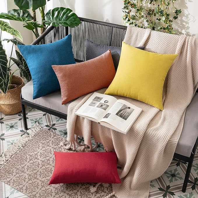 MIULEE Pack of 2 Decorative Outdoor Solid Waterproof Throw Pillow Covers Euro Sham Faux Linen Garden Farmhouse Cushion Cases for Summer Patio Tent Balcony Couch Sofa 26x26 Inch Rust