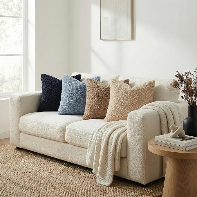 decorUhome Pack of 2 Throw Pillow Covers 12x20 Inch, Faux Fur Decorative Sherpa Pillow Covers Fuzzy Accent Soft Sheepskin Fleece Pillow Cases for Couch Living Room Bed, Neutral Oatmeal