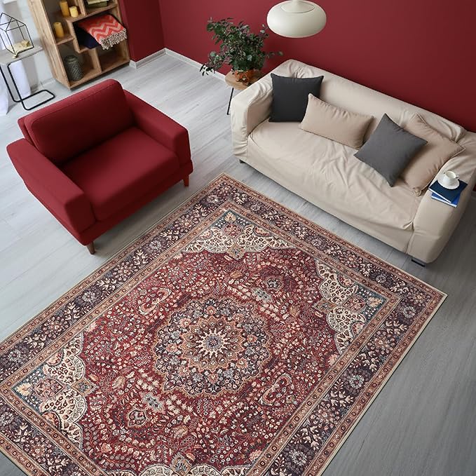 Keen Home Design 48"x72" Rug - Machine Washable Area Rug with Non-Slip Backing, Ideal for Living Room, Dining Room, Bedroom - Vintage, Easy Clean, Durable, Low Pile Rug - (4' x 6')