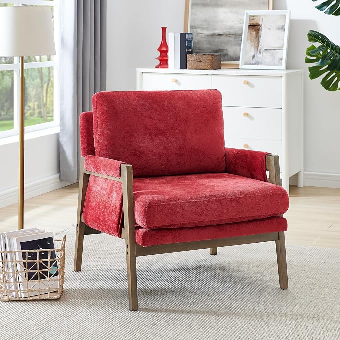 Roundhill Furniture Kelly Mid-Century Modern Accent Armchair, Red