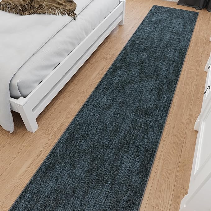Ottomanson Runner Rug 2'7" x 6' – Soft Non-Slip Rug, Quick Dry Low Pile Carpet for Entryway, Kitchen, Hallway & Narrow Indoor Spaces, Solid Charcoal Navy