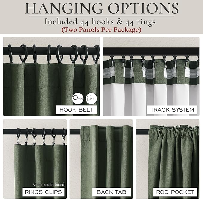 Dark Olive Green Curtains 70 Inch Length Extra Wide Pleated Black Out 90 Inch Long for Living Room, Linen Thick Sliding Glass Door Heavy Duty Insulated Large Window Drapes (70"Wx90"Lx 2Panels Loden)