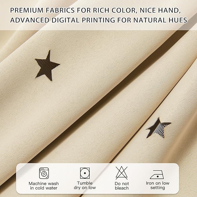 XiDi Biege Blackout Curtains 90 Inches Long for Bedroom Living Room 2 Panels Double Layer Curtains with Sheer Overlay Star Cut Out Wall Home Kid Girl Decor Thermal Grommet Window Drapes W52 X L90