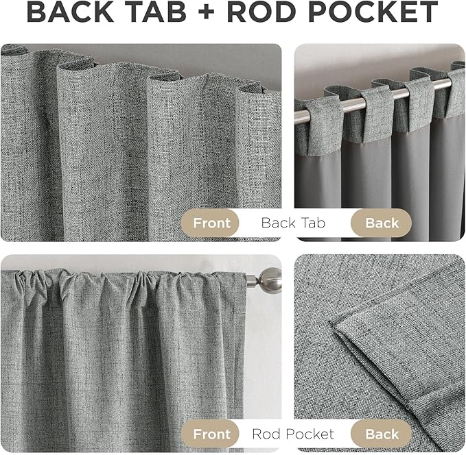 Joydeco Blackout Curtains for Bedroom - 100% Light Blocking 2 Panels Light Grey Drapes 42" W x 90" L, Thermal Insulated Room Darkening Curtains, Linen Textured for Living Room, Rod Pocket & Back Tabs