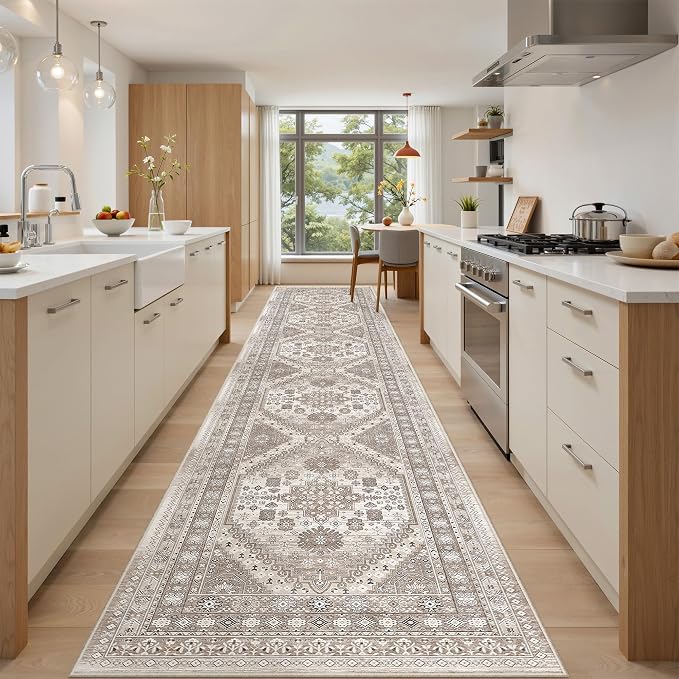 2'6" x 14'Non Slip Runner Rugs - Runners for hallways, Kitchen,Entryway,Stain Resistant Washable Rugs for Bedroom, Indoor Vintage Area Rugs (Brown/Beige,2'6" x 14')