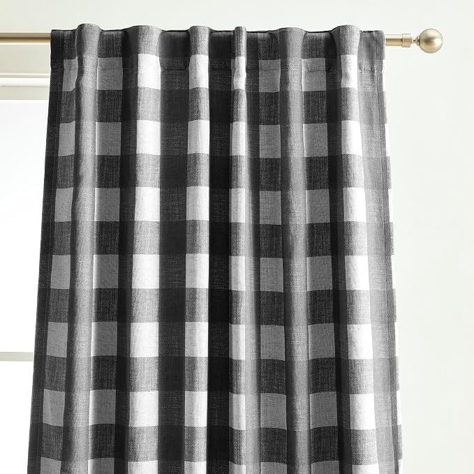 Grainger Rod Pocket Back Tab Window Curtain Panel, Black - 52" W x 63" L