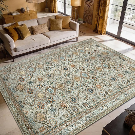 Keen Home Design 9x12 Rug - Machine Washable Area Rug with Non-Slip Backing, Ideal for Living Room, Dining Room, Bedroom - Vintage, Easy Clean, Durable, Low Pile Rug - (9' x 12')