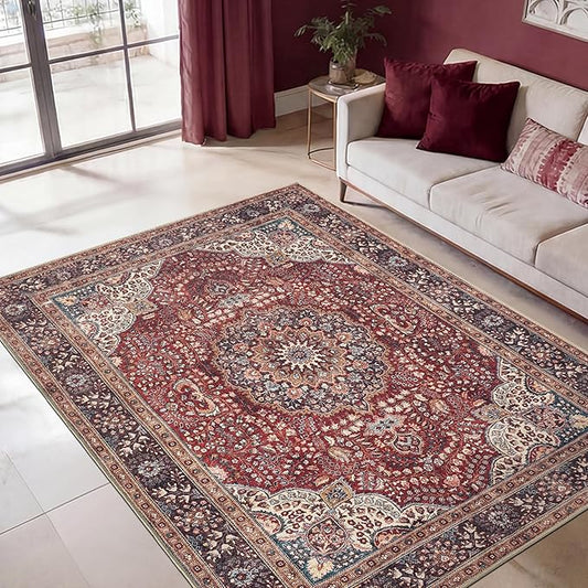 Keen Home Design 48"x72" Rug - Machine Washable Area Rug with Non-Slip Backing, Ideal for Living Room, Dining Room, Bedroom - Vintage, Easy Clean, Durable, Low Pile Rug - (4' x 6')