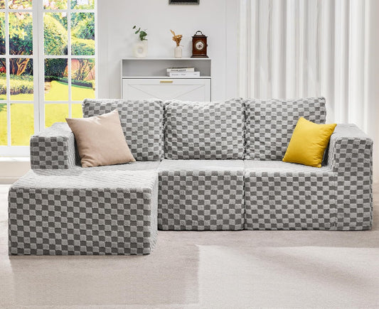 Hobestluk Modular Sectional Sofa Memory Foam Couch Oversized Sectional Sofa 3-Seater with Chaise Cloud Couch with Removable Cover L Shape Sofa for Living Room (Plush Grey, 3-Seater with Chaise)