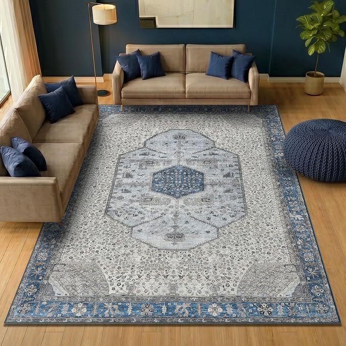Keen Home Design 9x12 Rug - Machine Washable Area Rug with Non-Slip Backing, Ideal for Living Room, Dining Room, Bedroom - Vintage, Easy Clean, Durable, Low Pile Rug - (9' x 12')