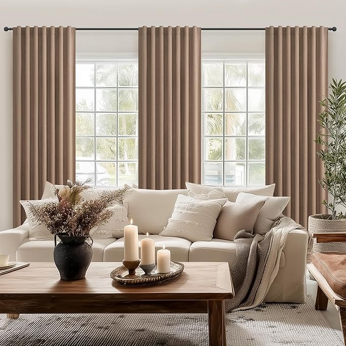 Extra Long Custom 102 Inch Curtains, 100% Blackout Curtains for Bedroom Weather Burg Thermal Insulated Noise Cancelling Pleated Heading Tape Hook Back Tab RustBrown Boho Drapes Chocolate 2 Panel Set