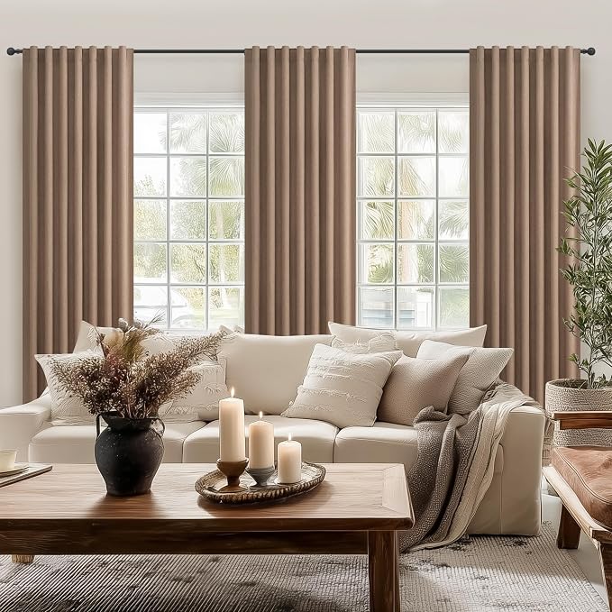 Rust Brown Black Out 120 Inch Long Boho Curtains 2 Panel Set, Farmhouse Curtain for Living Room Darkening/Thermal/Noise Reduction Textured Flax Linen Drape 10ft Hook&Ring Included Chocolate50"Wx120" L