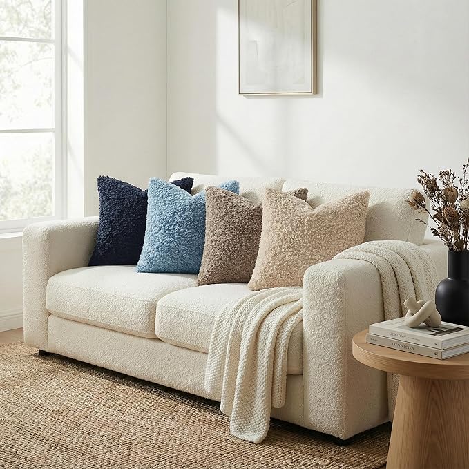 decorUhome Pack of 2 Throw Pillow Covers 26x26 Inch, Faux Fur Decorative Sherpa Pillow Covers Fuzzy Accent Soft Sheepskin Fleece Pillow Cases for Couch Living Room Bed, Light Blue