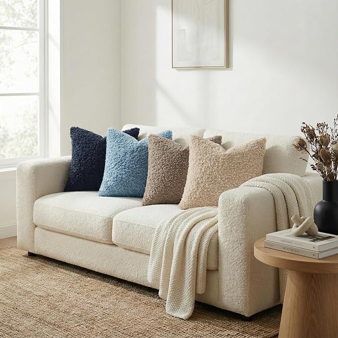 decorUhome Pack of 2 Throw Pillow Covers 20x20 Inch, Faux Fur Decorative Sherpa Pillow Covers Fuzzy Accent Soft Sheepskin Fleece Pillow Cases for Couch Living Room Bed, Neutral Oatmeal