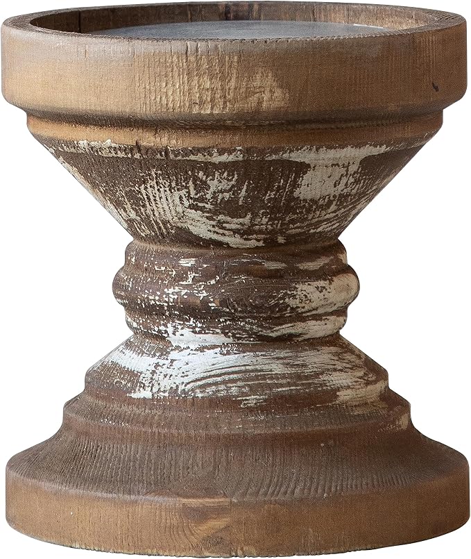 Farmhouse Antique Candle Holder for Pillar Candle, Vintage Wooden Pillar Candle Holder,Rustic Candlestick Holder for Table Centerpiece,Coffee Table Decor (6.7" x 6.7" x 7.1")
