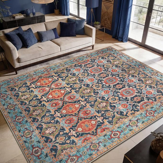 Keen Home Design 9x12 Rug - Machine Washable Area Rug with Non-Slip Backing, Ideal for Living Room, Dining Room, Bedroom - Vintage, Easy Clean, Durable, Low Pile Rug - (9' x 12')