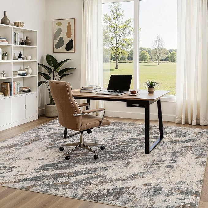 DMOYEST Area Rug Living Room Rugs - 5x7 Large Soft Indoor Neutral Modern Abstract Low Pile Washable Rug Carpet for Bedroom Dining Room Farmhouse Home Office-Dark Brown/Grey