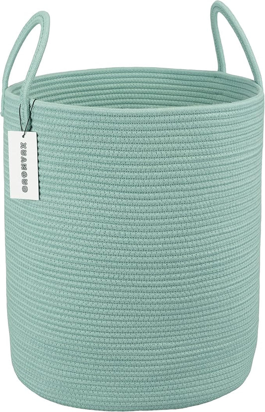 XUANGUO Cotton Rope Laundry Basket Hamper for Clothes Woven Storage Basket for Living Room Bedroom Boho Tall Rope Baskets for Blanket Toys Pillow Towels Baby Nursery Hamper Bin Large light green