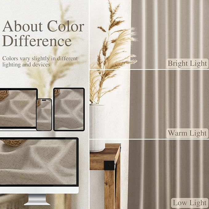 Nanspring Cobblestone Linen Curtains for Living Room 105 Inches Long Light Filtering Semi Sheer Curtain Back Tab Modern Farmhouse Decor Elegant Drapes for Bedroom Dinner Room 52x105, 2 Panels