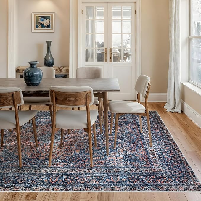 Bloom Rugs Washable Non-Slip 6' x 9' Rug - Multicolor Traditional Medallion Area Rug for Living Room, Bedroom, Dining Room, and Kitchen - Exact Size: 6' x 9'