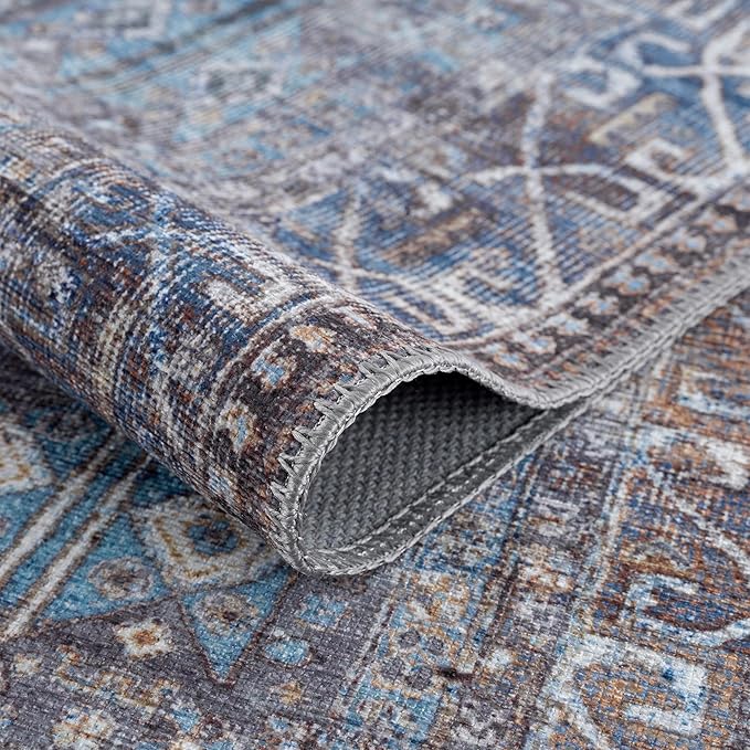 Bloom Rugs Washable 9' x 12' Rug - Slate Gray/Blue Traditional Area Rug for Living Room, Bedroom, Dining Room, and Kitchen - Exact Size: 9' x 12'