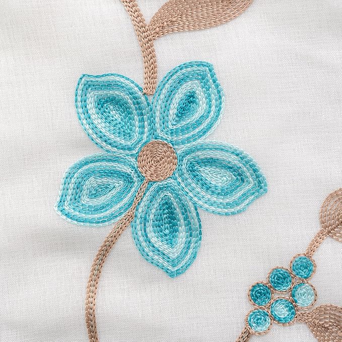 Petrichor Embroidered Sheer Curtain 2 Panels Set - Luxury Window Curtain Attached Valance with Satin Backing and 2 Tie Backs for Living Room,Dining Room, 54x63 inches, Turquoise