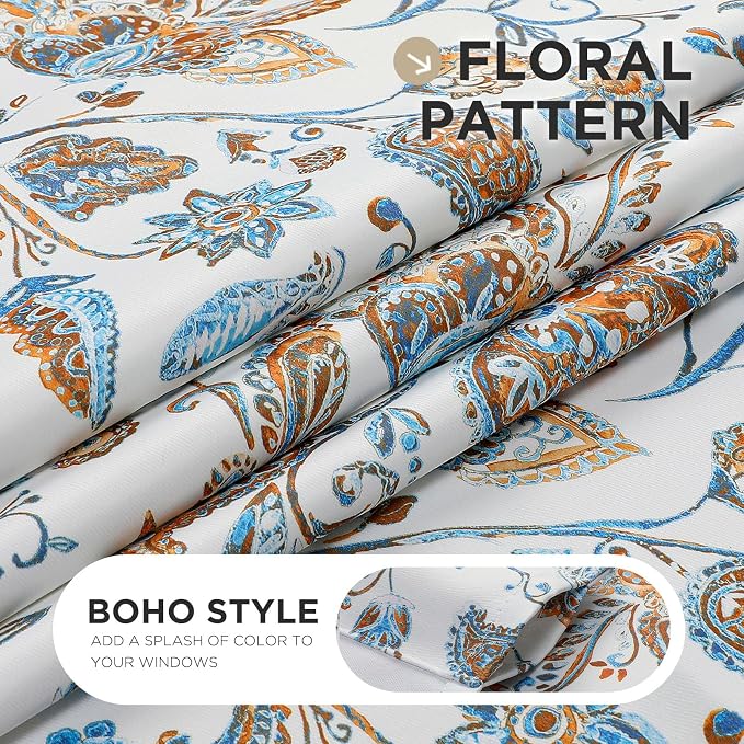 Joydeco Printed Curtains 84 inches Long,Yellow Floral Blackout Curtains for Living Room 2 Panels,52 x 84 inch Rod Pocket Thermal Insulated Bohemian Drapes for Farmhouse,Bedroom,White