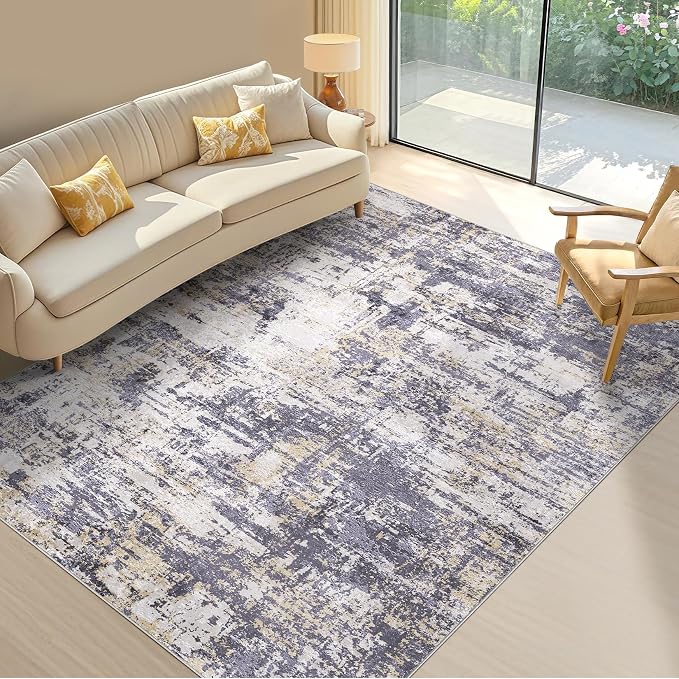 Tortania Area Rug Living Room Rugs - 7x9 Modern Abstract Neutral Large Soft Thin Rugs - Non Slip Indoor Carpet for Bedroom Dining Room Office Nursery Home Floor Decoration - Purple