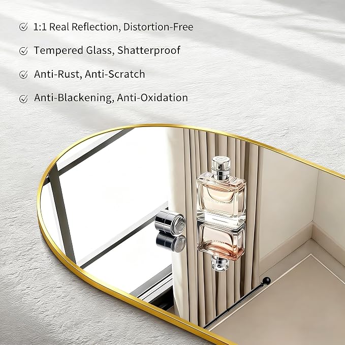 CIRCUMI Arched Wall Mirror, 48"x36" Gold Arched Mirror with Tempered Glass, Metal Frame, Large Size for Entryway Table, Mantel,Living Room,Over Sink,Arch Mirror for Decor,Shatterproof&Crystal-Clear