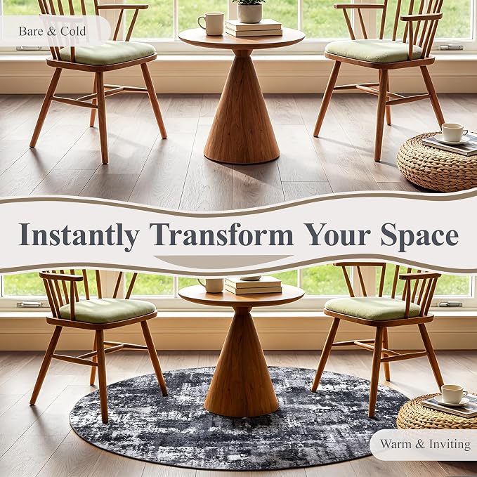 Sasttie 6ft Soft Round Area Rug, Modern Abstract Washable Circle Carpet for Living Room, Bedroom, Dining Room Table, with Non-Slip Backing, Black and White