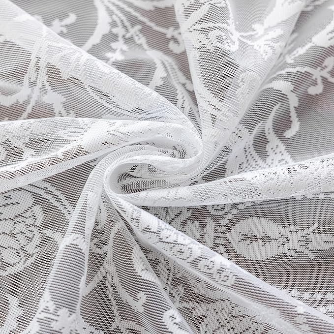 TUDECO Sheer Floral Curtains 108 Inches Long - Romantic White Lace Curtains for Living Room Rod Pocket Embroidered See Through Coquette Voile Window Decor 2 Panles, 59 x 108 Inches, White