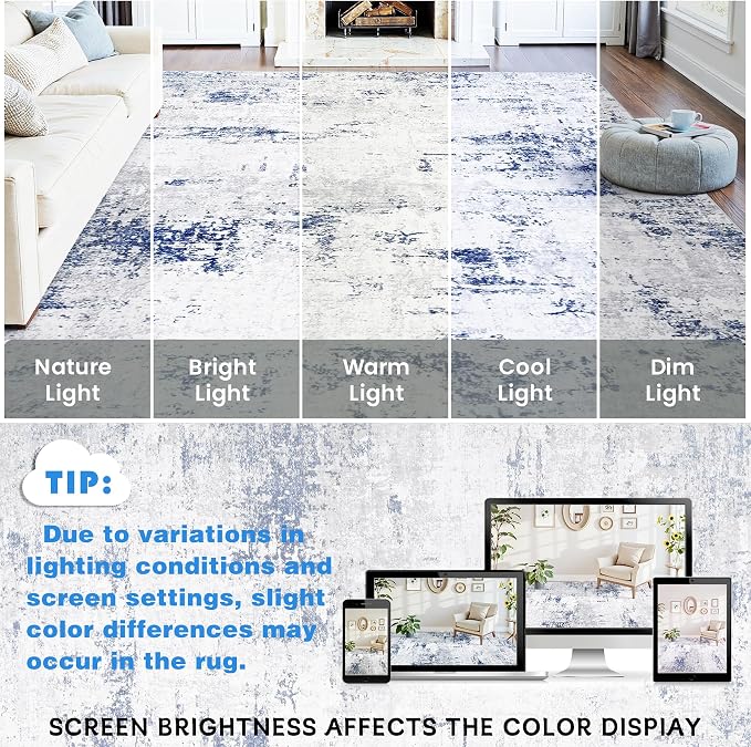 Area Rugs 5x7 Living Room: Large Modern Abstract Washable Rug Soft Anti-Skid Non-Shedding Carpet Indoor Floor Thin Carpets for Bedroom Dining Room Farmhouse Nursery Home Office Night Blue Grey