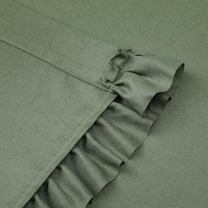 Dark Sage Green Linen Curtains for Bedroom,2 Panels W47 x L72 Inch Light Filtering Semi-Sheer Ruffled Curtains Rod Pocket Vintage Shabby Chic French Country Rustic Boho Farmhouse Privacy Window Drapes