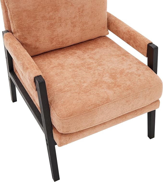 Roundhill Furniture Kelly Mid-Century Modern Chenille Upholstered Accent Armchair, Orange