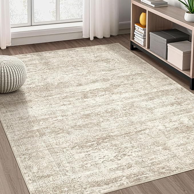 DMOYEST Area Rug Living Room Rugs - 5x7 Abstract Large Soft Indoor Washable Rug Neutral Modern Low Pile Carpet for Bedroom Dining Room Farmhouse Home Office - Vintage Beige