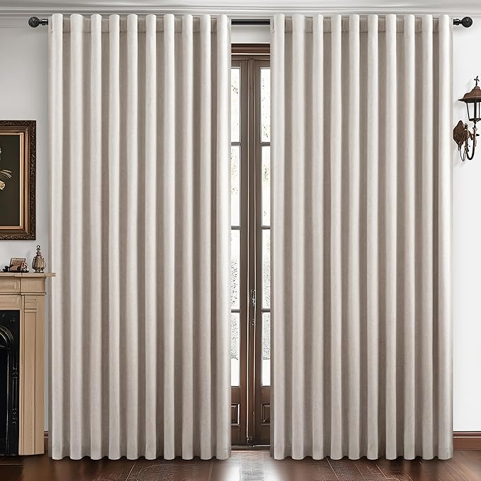 Extra Wide 70 Inch Length Blackout Curtains & Drapes 92 Inches Long 2 Panels Set for Sliding Glass Doors,Modern Pleated Linen Blend Heavy Floor to Ceiling Large Window Drapes(70"Wx92"Lx 2 Natural)