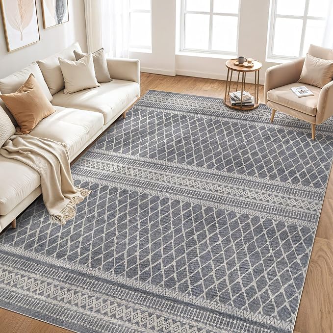 cotiled 5x8 Area Rugs Living Room Rug: Washable Boho Rugs with Non Slip Backing Large Soft Indoor Stain Resistant Carpet for Bedroom Farmhouse Dining Room Lightweight Home Decor Charcoal Grey