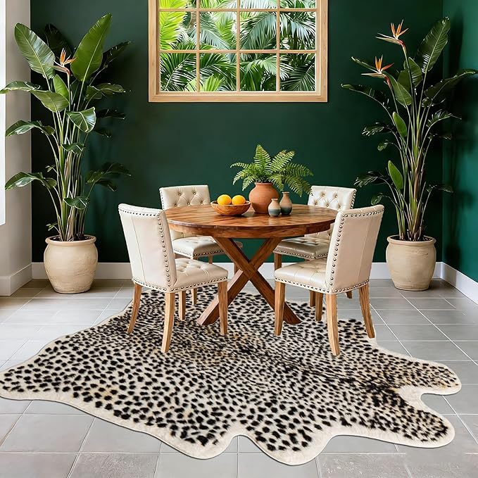 Seek4comfortable Leopard Print Rug, Cheetah Rug 4.6x5.8 Feet Faux Animal Fur Hide Print Skin Cheetah Area Rug for Bedroom Livingroom Home Office