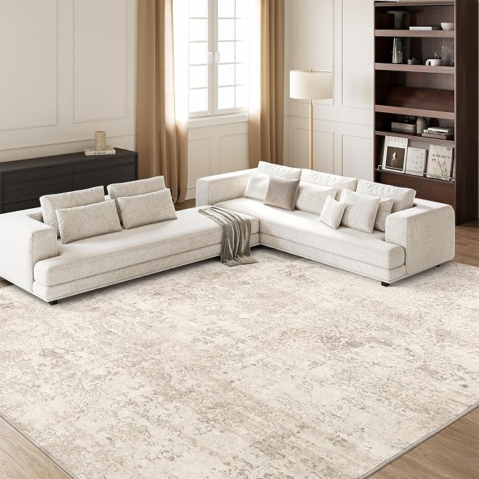 Art&Tuft Washable Rugs 6x9, Anti-Slip Backing Abstract 6x9 Area Rugs, Stain Resistant Rugs for Living Room, Foldable Machine Washable Area Rug (6'x9', Beige)