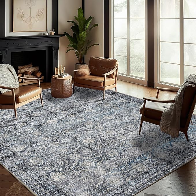 CHAMPLANT Washable Area Rug 8'x10' Boho Design Non-Shedding Non-Slip Easy Care Ideal for High Traffic Areas in Living Room Bedroom Office Coffee Table Kitchen Large Carpet
