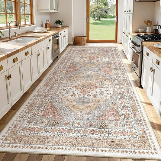 zesthome 4x10 Runner Rug, Washable Hallway Runner Rug with Non-Slip Backing, Low Pile Wide Runner for Living Room, Entryway, Kitchen, Soft Modern Home Decor Mat for Dining Room(Orange,4'x10')