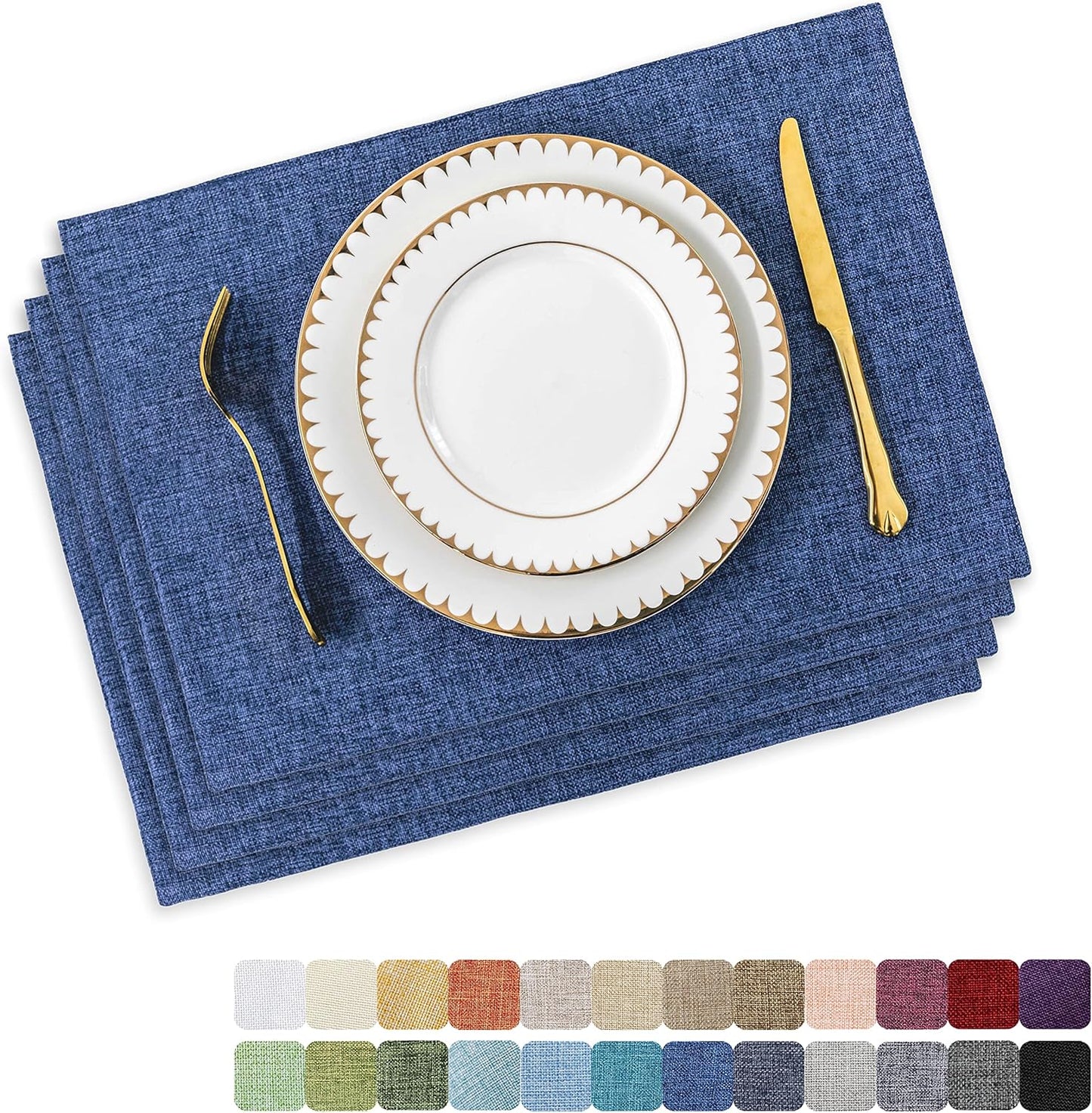 Home Brilliant Set of 4 Placemats Blue Placemats Heat Resistant Dining Table Place Mats Kitchen Table Mats, Navy Blue
