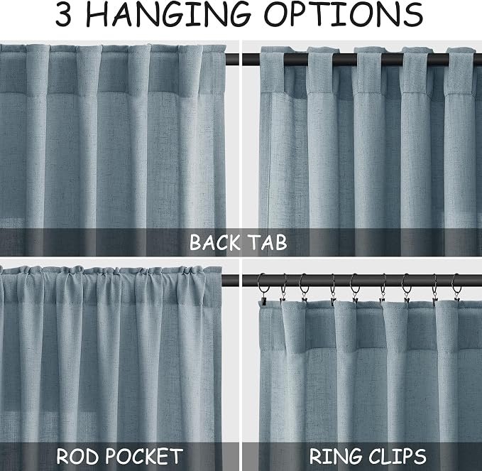 Nanspring Light Blue Linen Curtains 72 Inch Length for Living Room Semi Sheer Light Filtering Door Drapes 2 Panels Set for Kids Bedroom Light Filtering Back Tab Rod Pocket Modern Farmhouse Decor 52x72