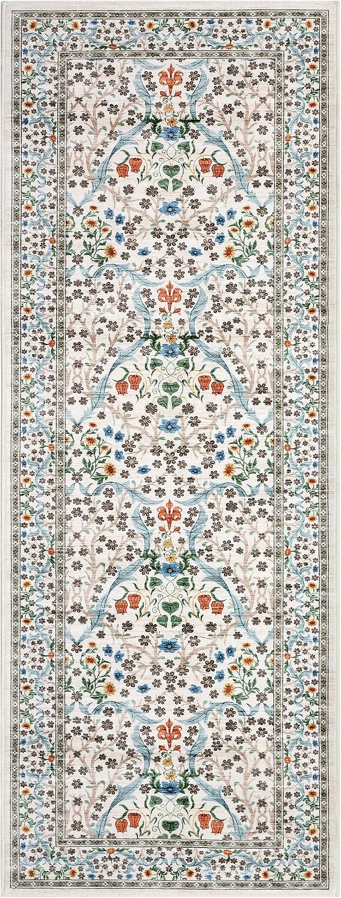GarveeHome Floral Hallway Runner Rug Non-Slip, 2.5x10 Washable Rugs Ultra-Thin Soft Rug for Hallways, Kitchen Mat Stain Resistant Carpet for Entryway Bathroom, Beige