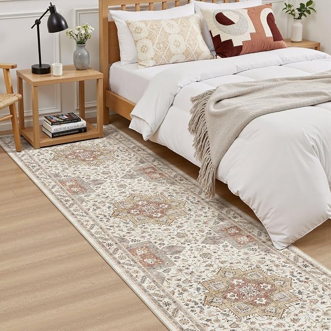 Vintage Hallway Runner Rug 2x6: Large Soft Washable Entryway for Kitchen Laundry Room Non-Slip Backing Runner for Entrance Living Room Bedroom Bathroom - Golden Taupe