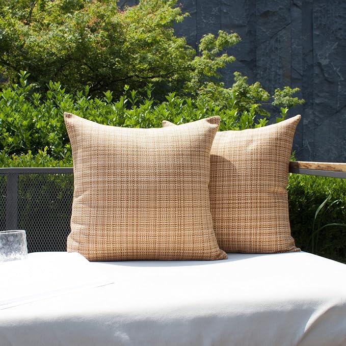 Kevin Textile Pack of 2 Decorative Outdoor Waterproof Throw Pillow Covers Pillowcases Modern Cushion Cases for Patio Couch Bench 22 x 22 Inch Beige