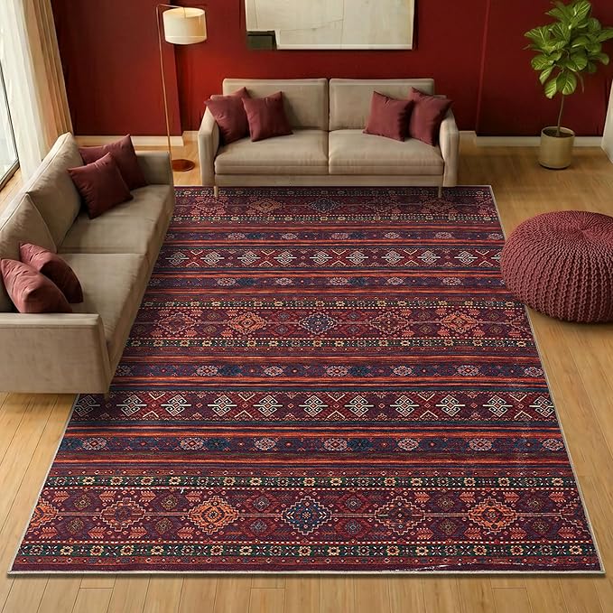 Keen Home Design 6x9 Rug - Machine Washable Area Rug with Non-Slip Backing, Ideal for Living Room, Dining Room, Bedroom - Vintage, Easy Clean, Durable, Low Pile Rug - (6' x 9')