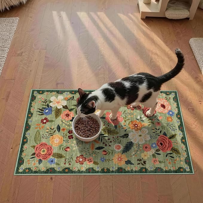 Washable Small Rug 16''x24'' Non Slip Area Rug, Low Pile Wear-Resistant Door Mat Bathroom Mat Pet Food Mat Indoor for Entryway Kitchen Vanity Sink Hallway Bedside Home Decor Carpet Light Green